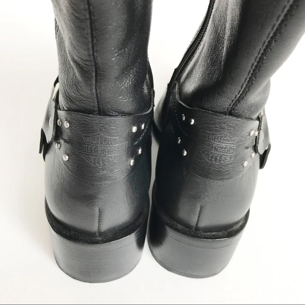 Harley-Davidson Black Leather Studded Moto Boots - Picture 8 of 14